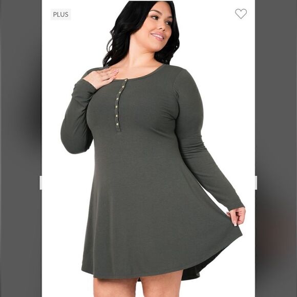 199. PLUS SIZE GREY LONG SLEEVE BUTTON DOWN DRESS - Picture 1 of 2